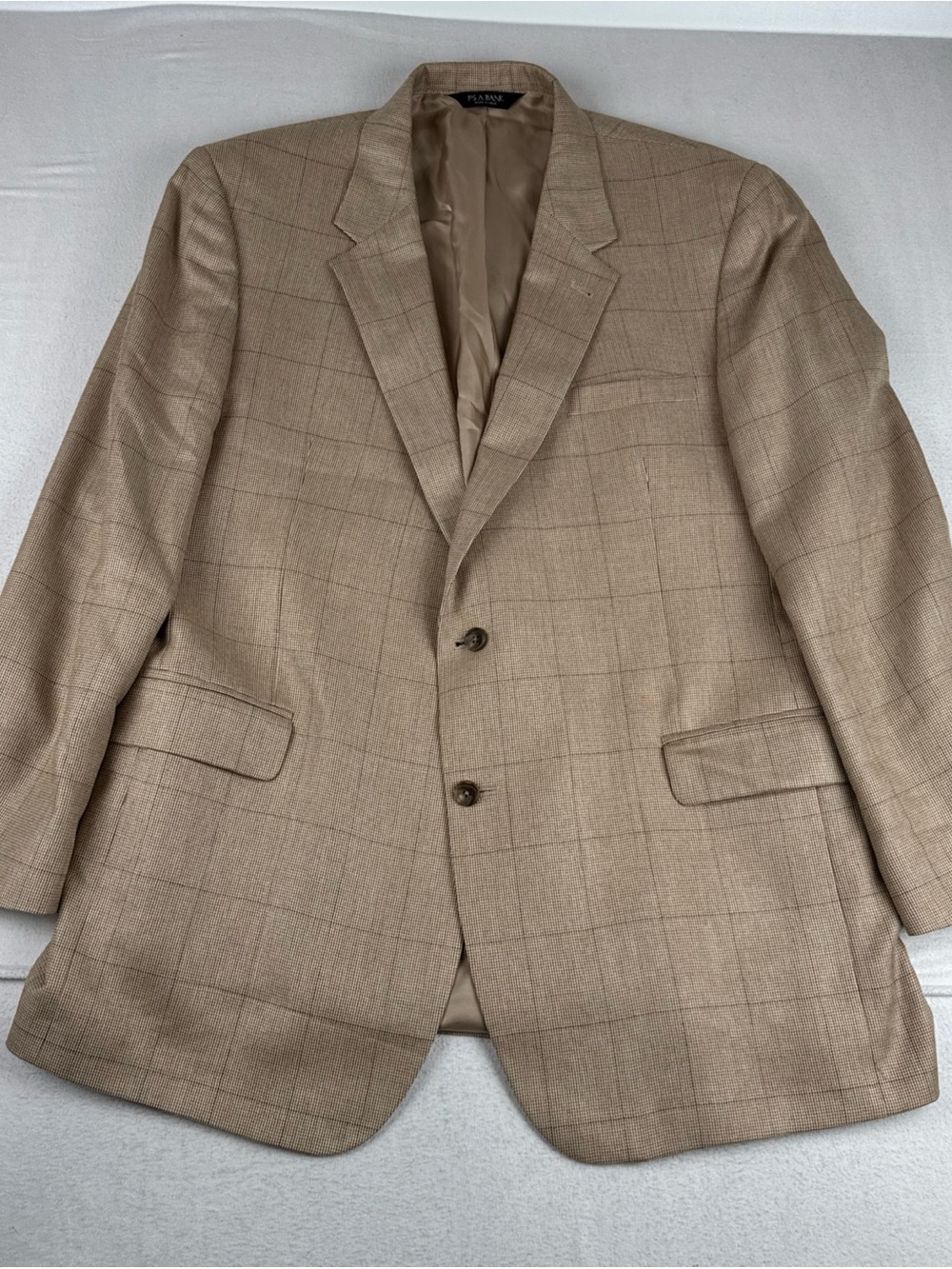 Jos A Bank Signature Collection Windowpane Silk Camel Hair Blend Sport Coat 48L